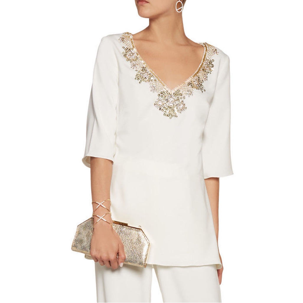 Marchesa Notte Embellished Formal Winter White Top